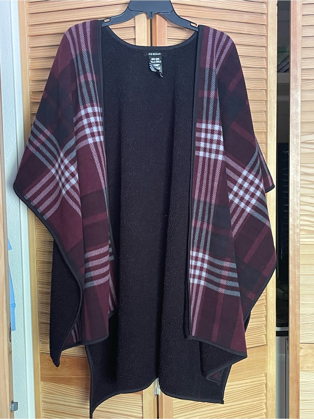 Plaid Open-Front Wrap Sweater - Burgundy/Black